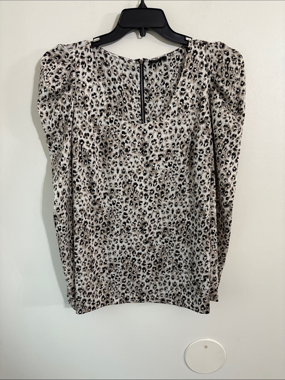 Ann Taylor Leopard Print Puff-Shoulder Women’s Top - Beige/Black Size 14 NWOT